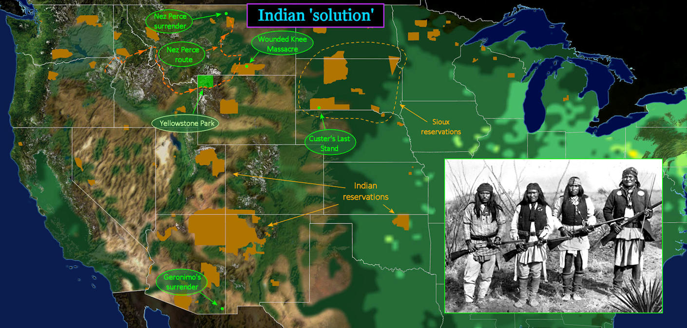 Custer, Chief Joseph Indian Wars, 1870s map